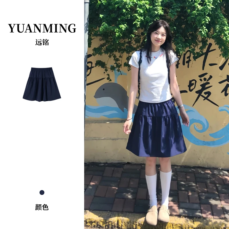 藏青色日系a字短裙女25秋学院风高腰2025新款今年流行爆款半身裙
