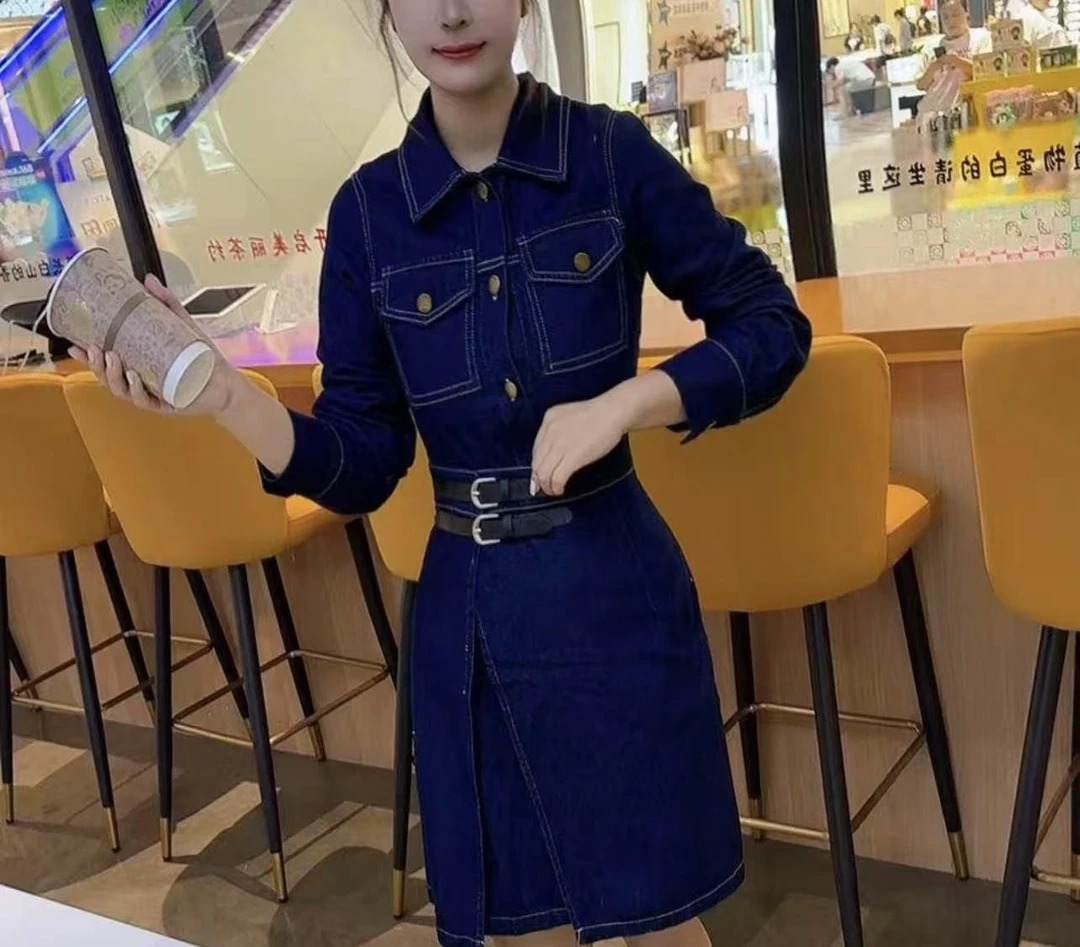 507早秋新款牛仔连衣裙显瘦气质长袖时尚百搭修身