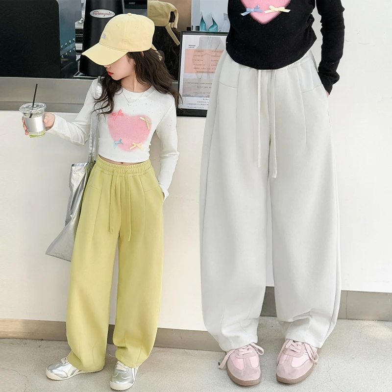 女童卫裤春秋2025新款儿童6-12岁中大童8-15春装时尚弯刀裤直筒裤