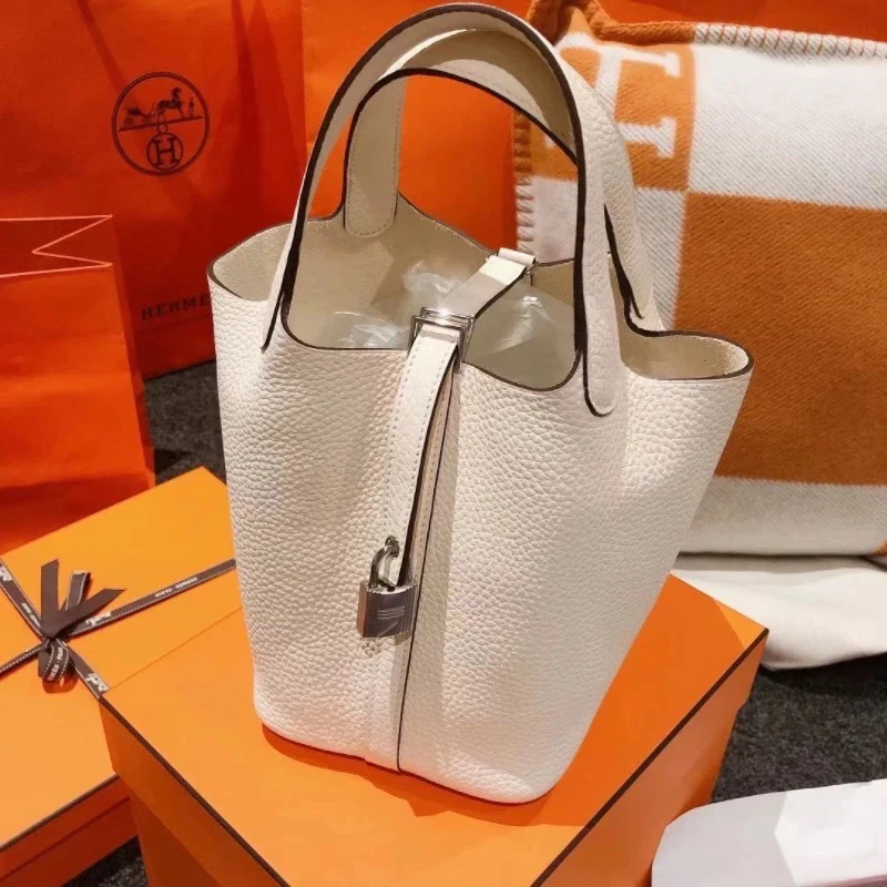 99新 Hermes/爱马仕 爱马仕菜篮子包包奶油白18银扣