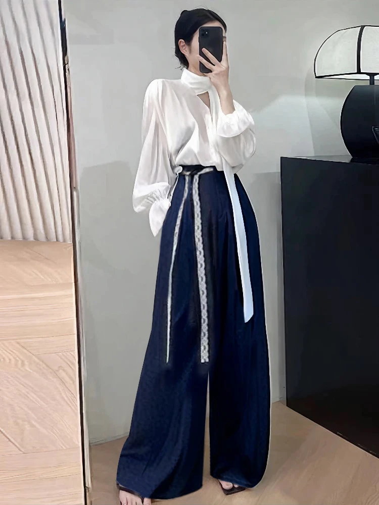 法式蕾丝花边V领上衣套装女一整套ootd穿搭春季新款裤子两件套潮