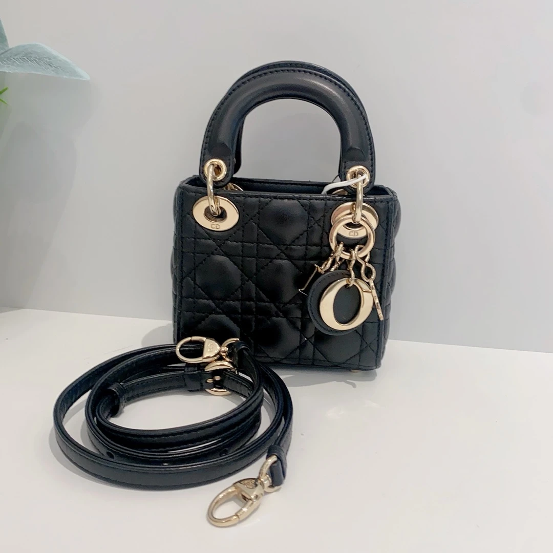 95新 DIOR/迪奥 戴妃小三格mini包黑色单肩包16365344