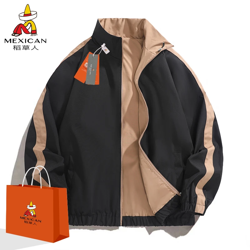 Mexican/稻草人外套男春秋新款百搭立领男女款双面穿休闲夹克外套