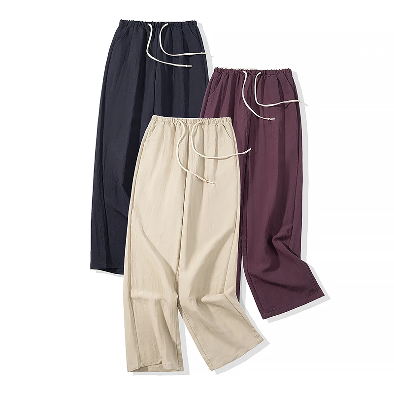 【一见钟情】天丝亚麻凉爽百搭显瘦遮胯轻薄休闲直筒长裤A7599#2507