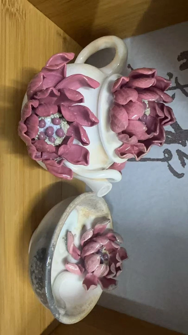 手拉柴烧白泥壶套组茶具一壶一杯