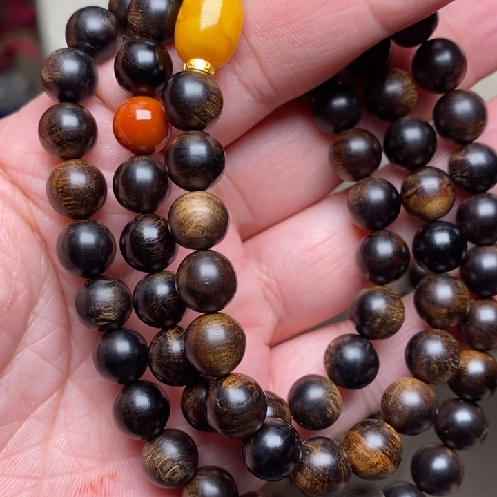 沉香手串越南芽庄白棋楠瘤疤08➕无相沉香木雕