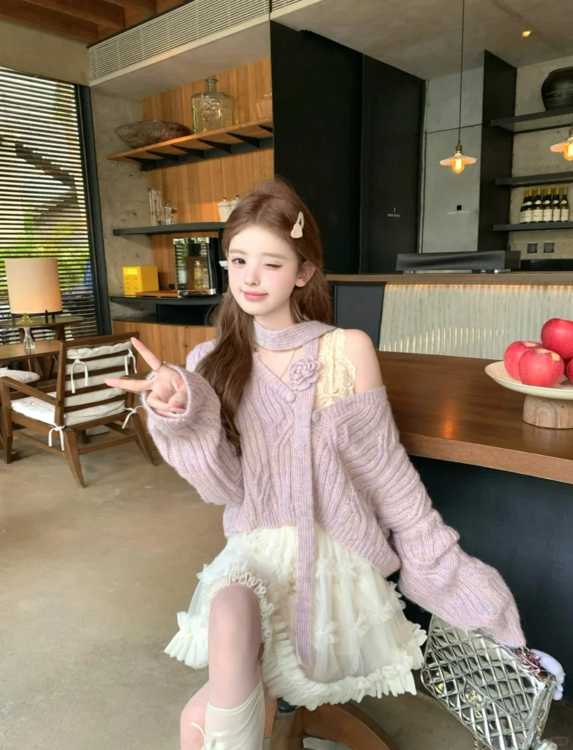 设计感辣妹气质吊带连衣裙女2025春季新款显瘦针织毛衣