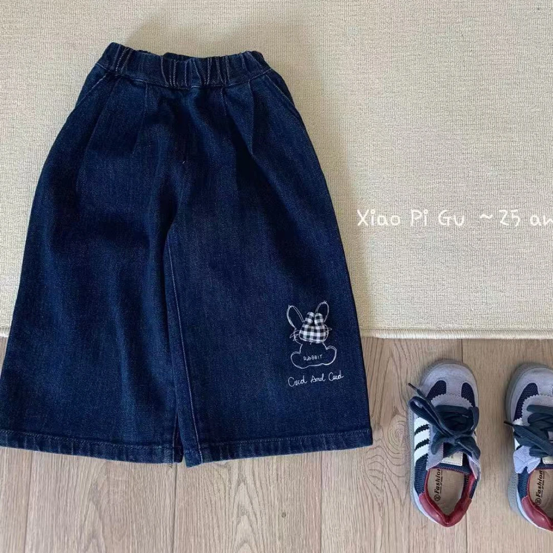 小屁股儿童牛仔裤25秋季新款女宝宝小童卡通款洋气阔腿直筒牛仔裤