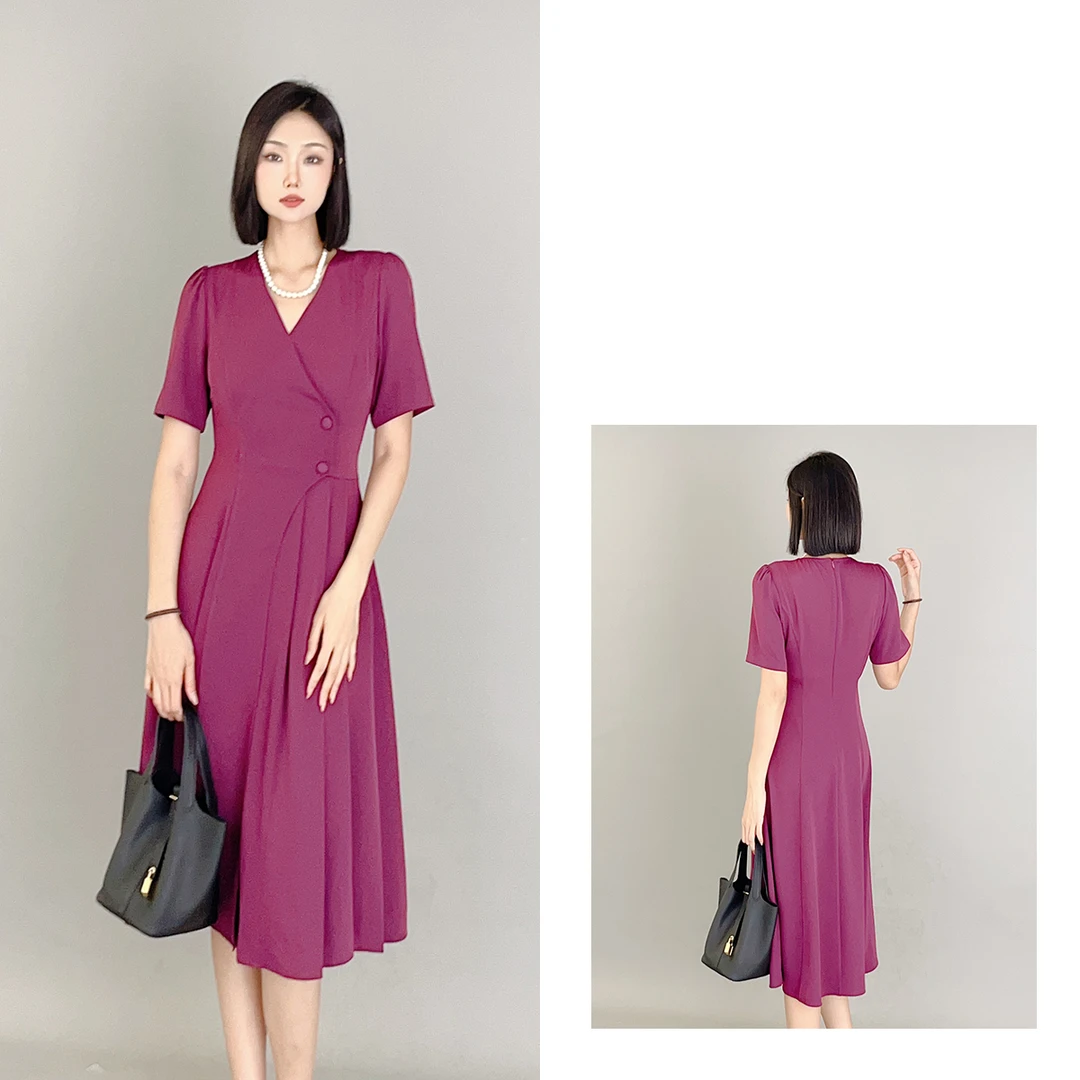 6ALICE“玫红夏日”连衣裙优雅褶皱显瘦立裁S2138833D