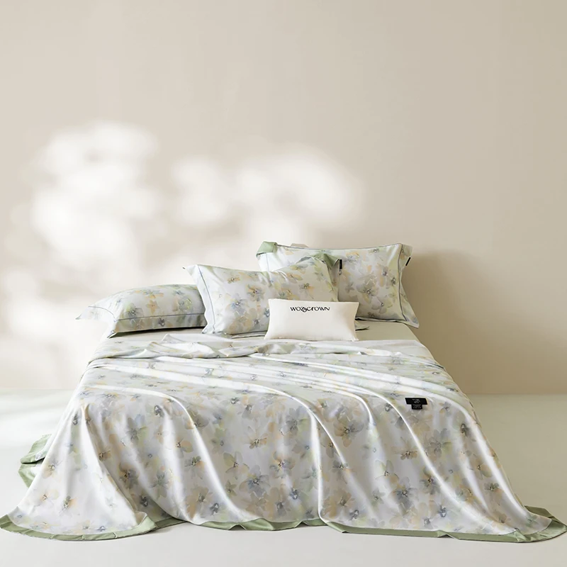 简约风活性数码印花夏季天丝竹纤维软凉席三件套丝滑凉爽吸湿排汗