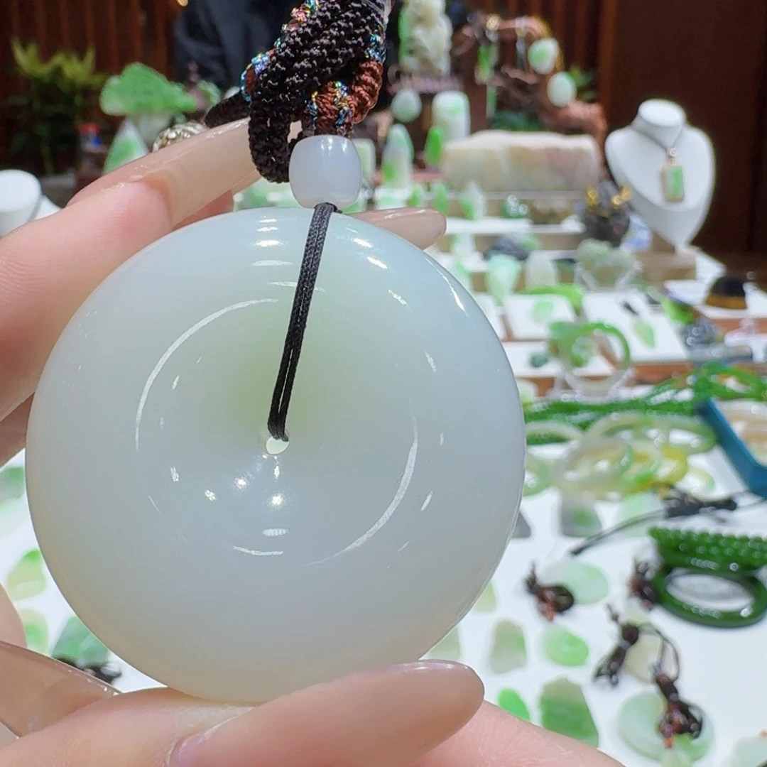 和田玉（白玉）平安扣18K金镶嵌