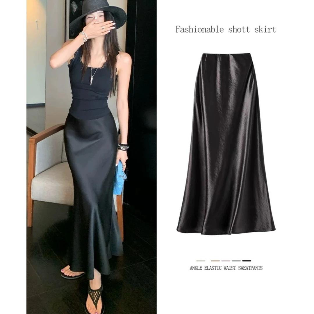 D1554-2996【富家千金裙ZB】夏季新款醋酸缎面鱼尾半身裙气质a字裙