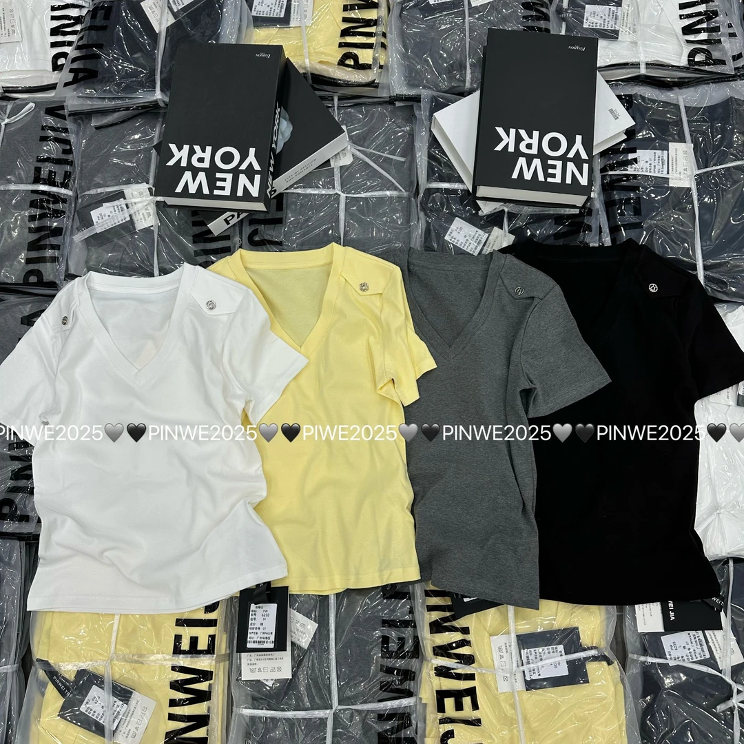 【二婷衣橱】25新款时尚百搭简单爆款v领短袖6230