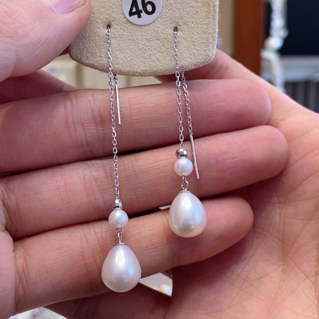 银S925镶嵌淡水珍珠耳饰