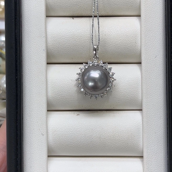 银S925镶嵌颈饰海水珍珠大溪地12-13mm 85号