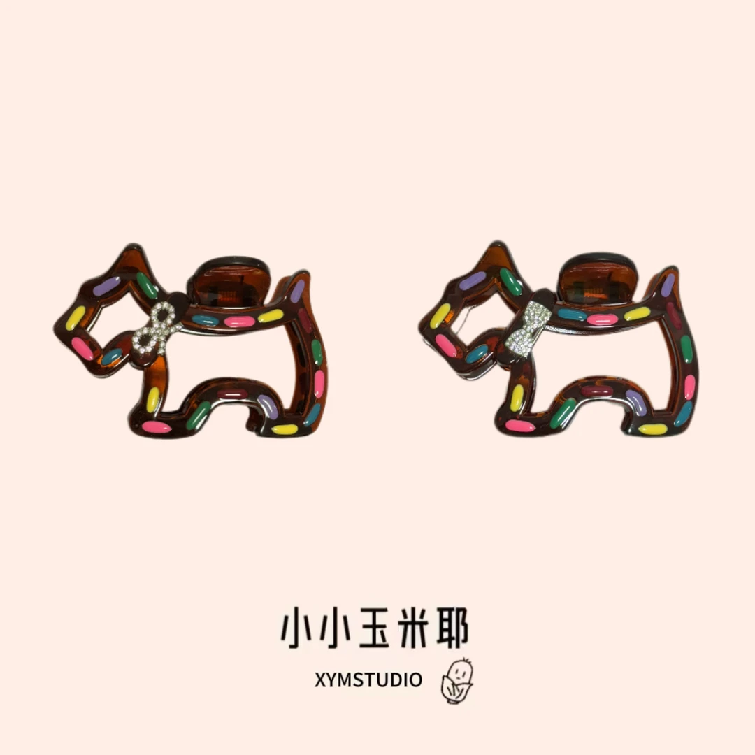 可爱满钻蝴蝶结小狗抓夹少女心彩色镂空鲨鱼夹精致百搭头饰发饰