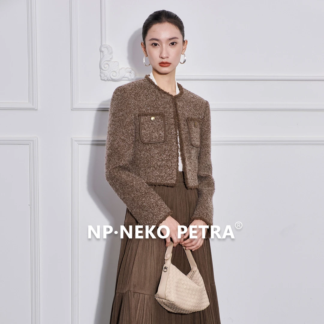 Neko Petra老钱气质秋日知识分子摩卡系小香短外套NPHW60163