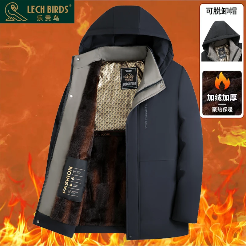 LECH BIRDS乐贵鸟冬季加绒加厚保暖黑金棉服可脱卸帽派克服外套A