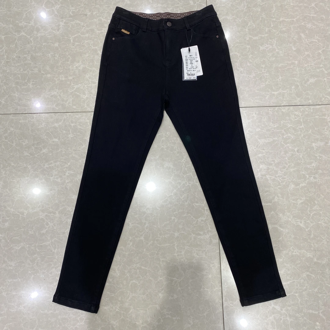 女士冬季高腰显瘦加绒小脚烟管牛仔裤通勤百搭设计师款9600