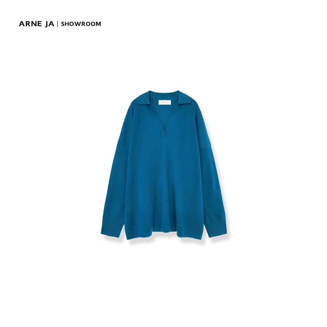 ARNE JA｜“普鲁士蓝”超细羊毛翻领慵懒polo针织衫W0440168