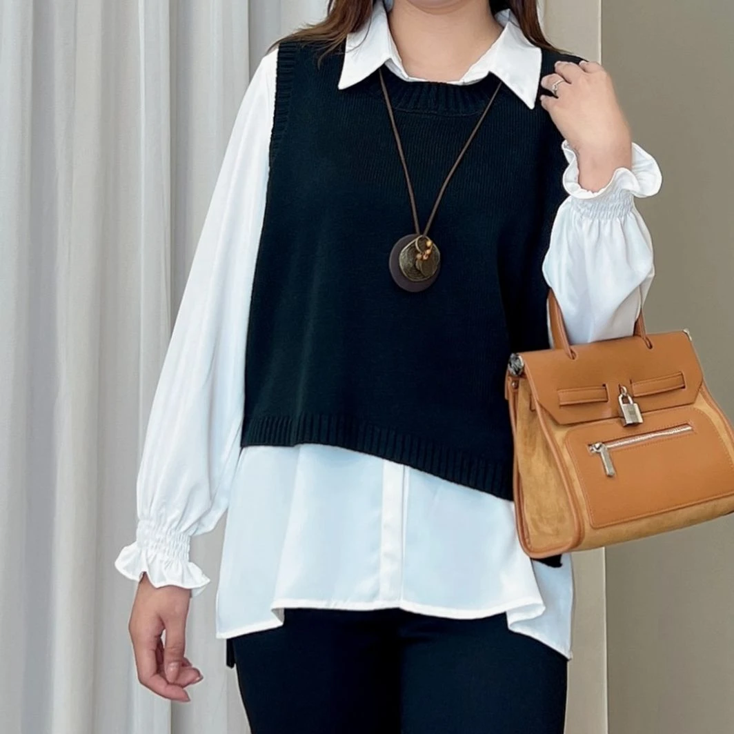 【现货仅马甲】PMM8442简约套头宽松针织百搭马夹