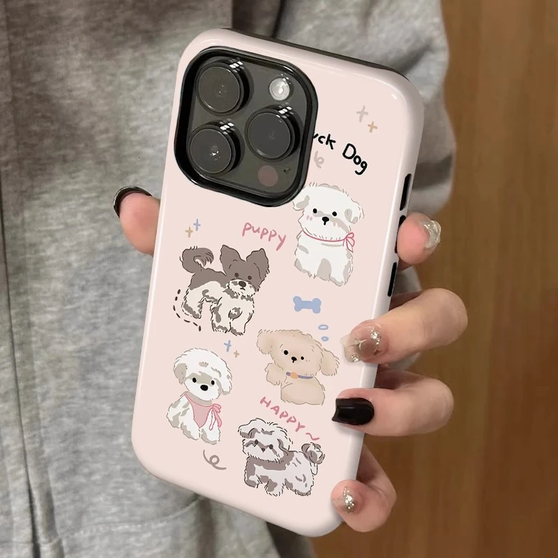 可爱小狗适用苹果16手机壳华为磨砂vivo小米15新款oppo菲林二合一