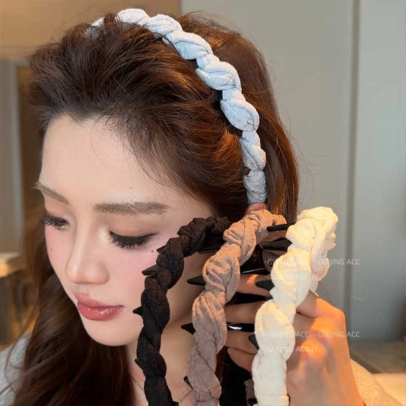 新款麻花扭结齿梳发箍女蓬松高颅顶压发卡正反两戴碎发捆头箍发饰