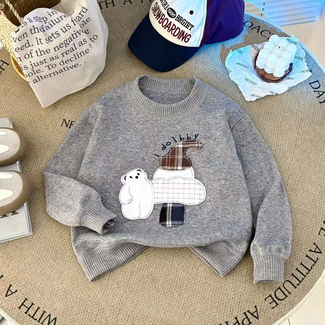 2025秋季儿童圣诞毛衣卡通麋鹿男女孩毛衣 时尚保暖冬装厚毛衣