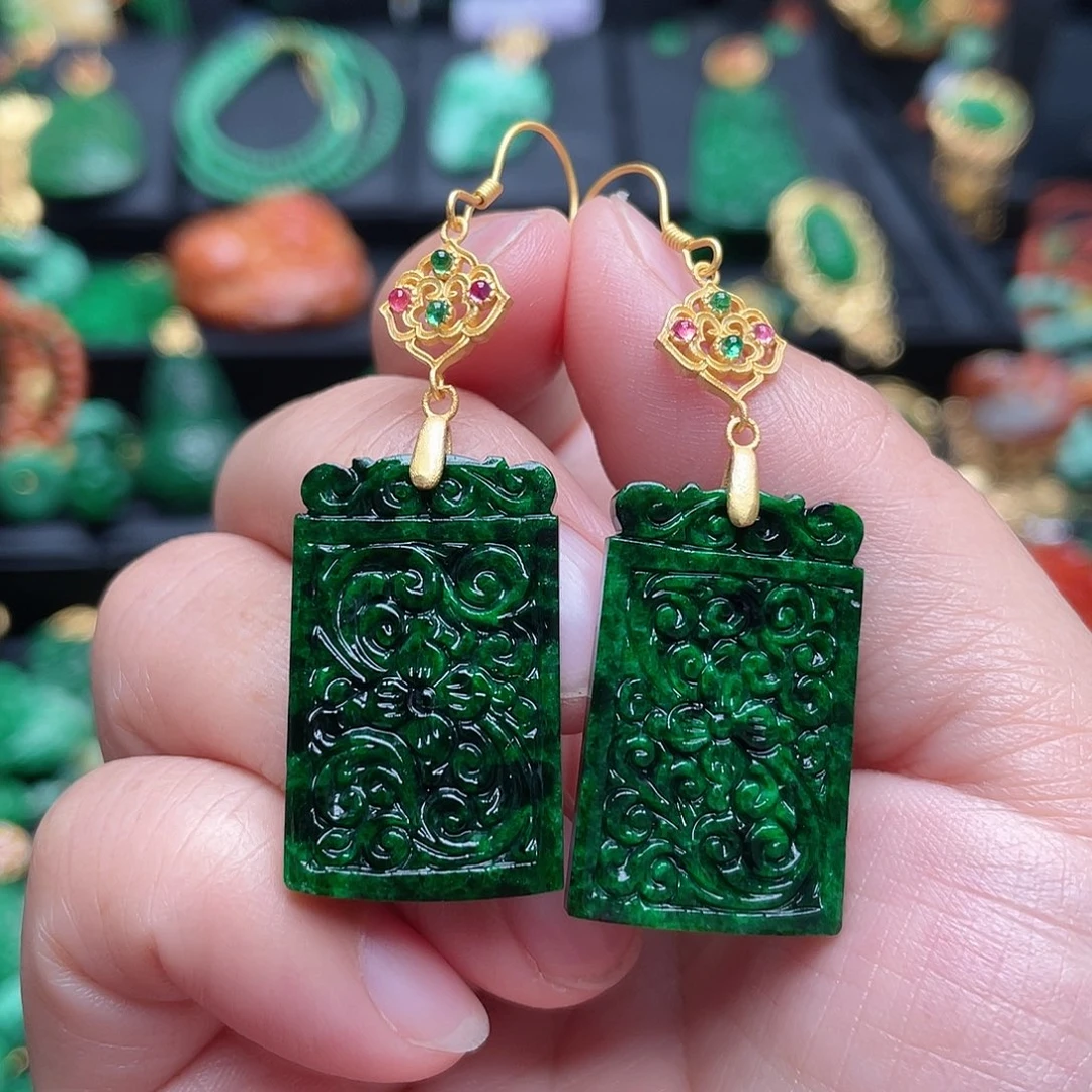 翡翠银S925镶嵌耳饰