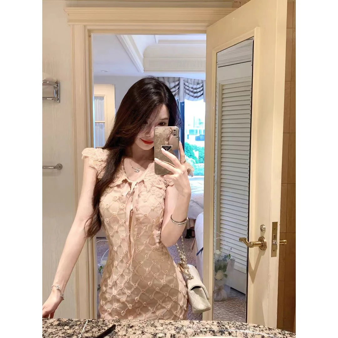 2025新款夏装立体面料蕾丝连衣裙女短裙女法式甜美公主可爱减龄裙