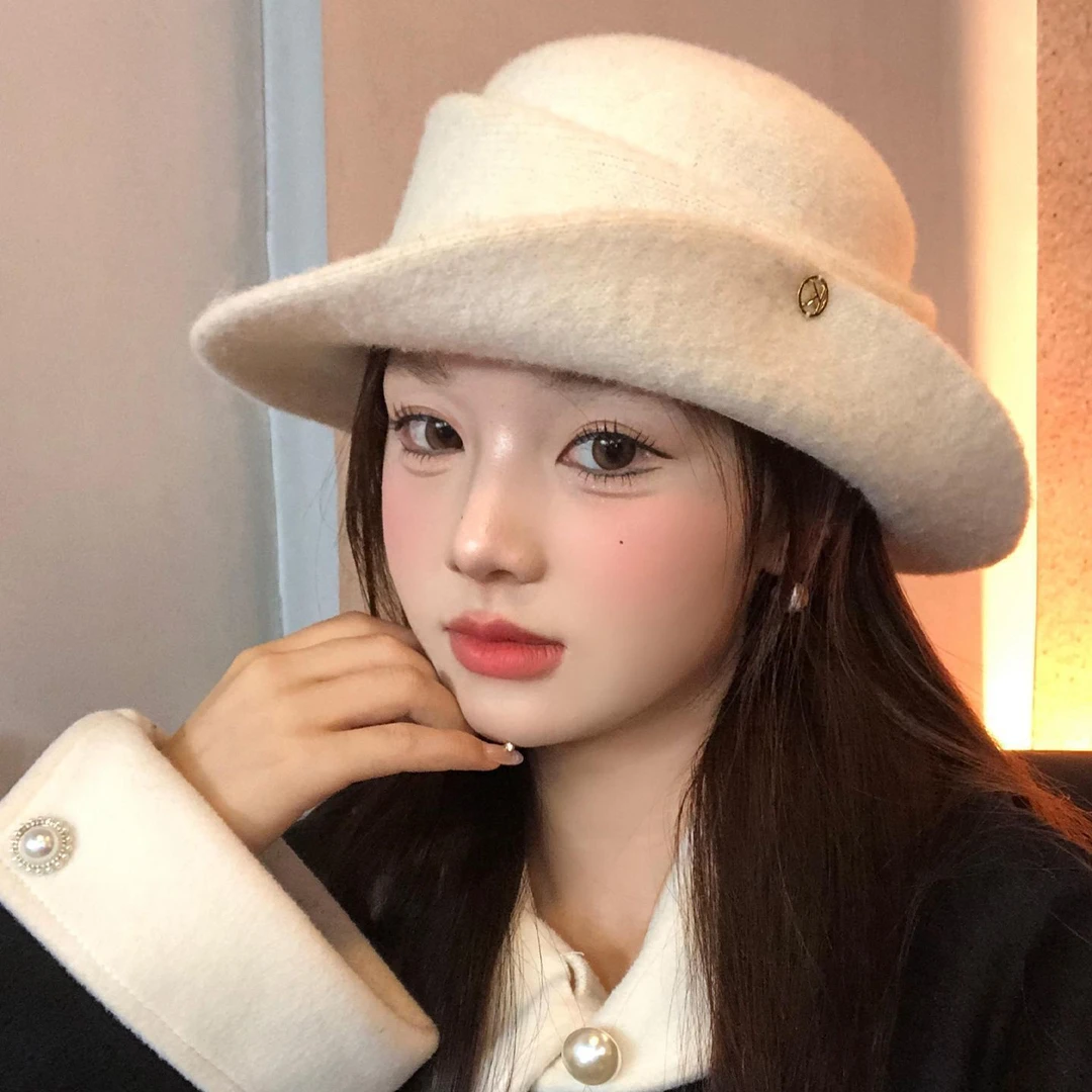 秋冬复古羊绒法式赫本风优雅时尚保暖可折叠礼帽显脸小渔夫帽子