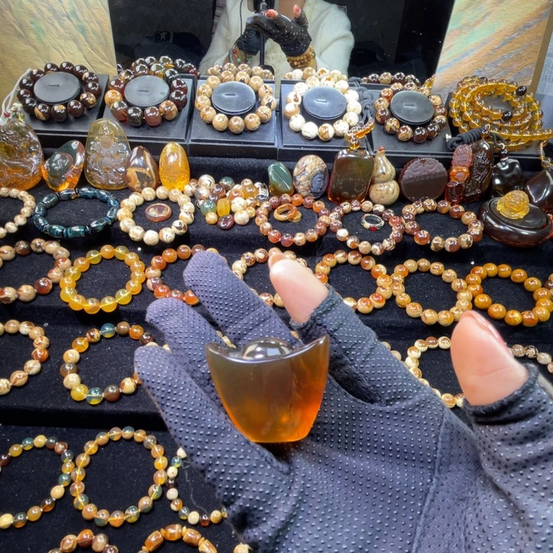 琥珀未镶嵌手串元宝