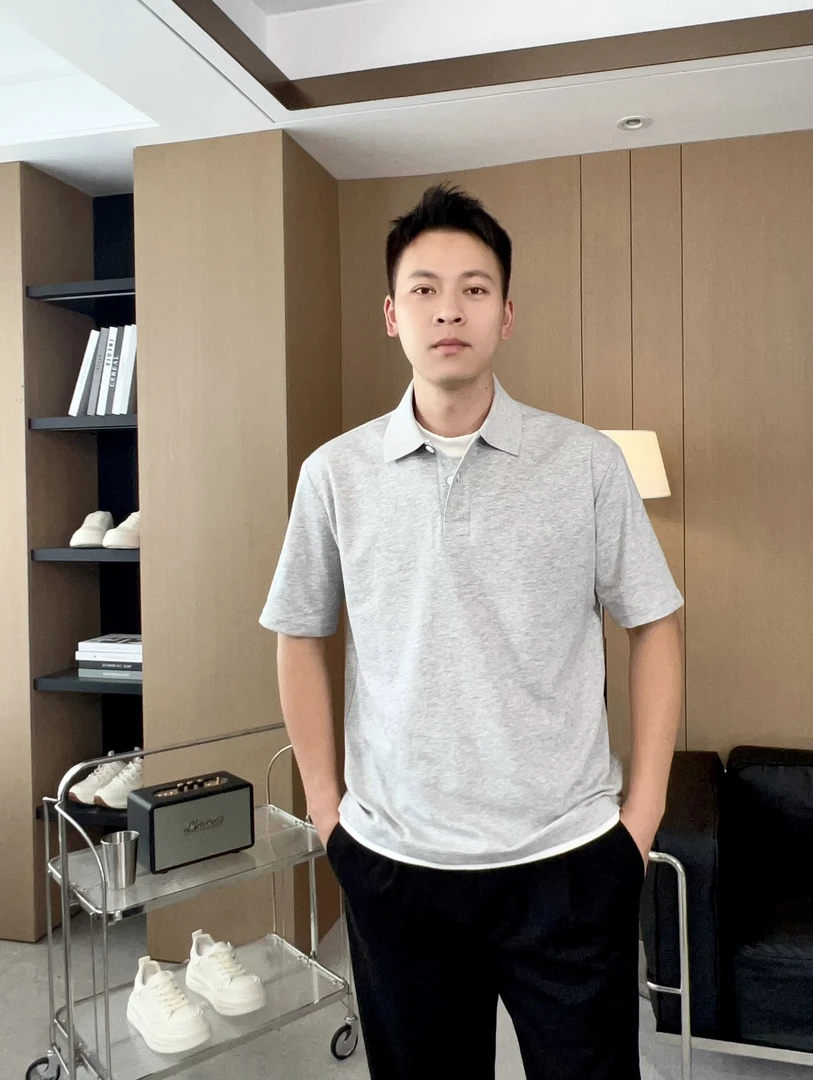 假两件POLO衫设计款夏季薄款翻领短袖男士休闲半袖简约