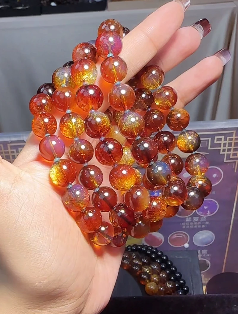 【齐福珠宝】2/12-17/11mm馆藏级同料红蓝金沙珀（多样性发其一）