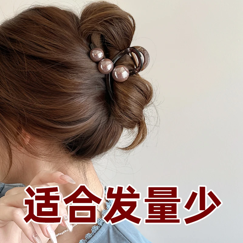 气质高级感珍珠抓夹发量少发夹后脑勺女2025新款盘发鲨鱼夹子头饰