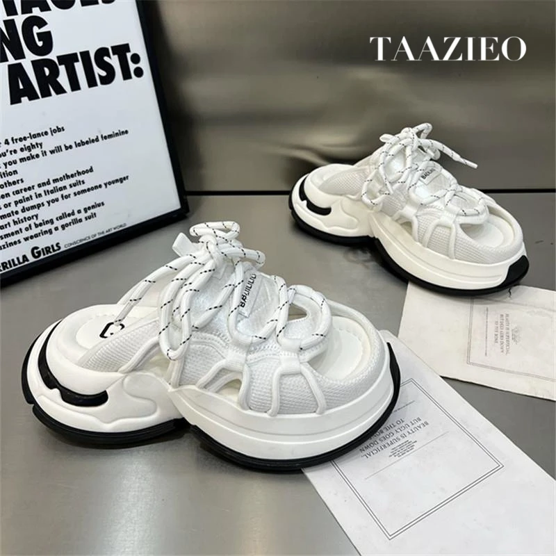 TAAZIEO厚底凉鞋露趾拖鞋女外穿2025爆款运动老爹鞋软底半拖新款