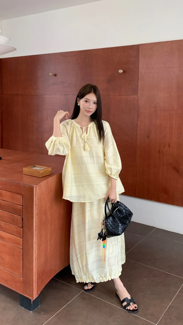 卡麦酱-DATU 暗花条纹花苞半裙两件套 062583+062585