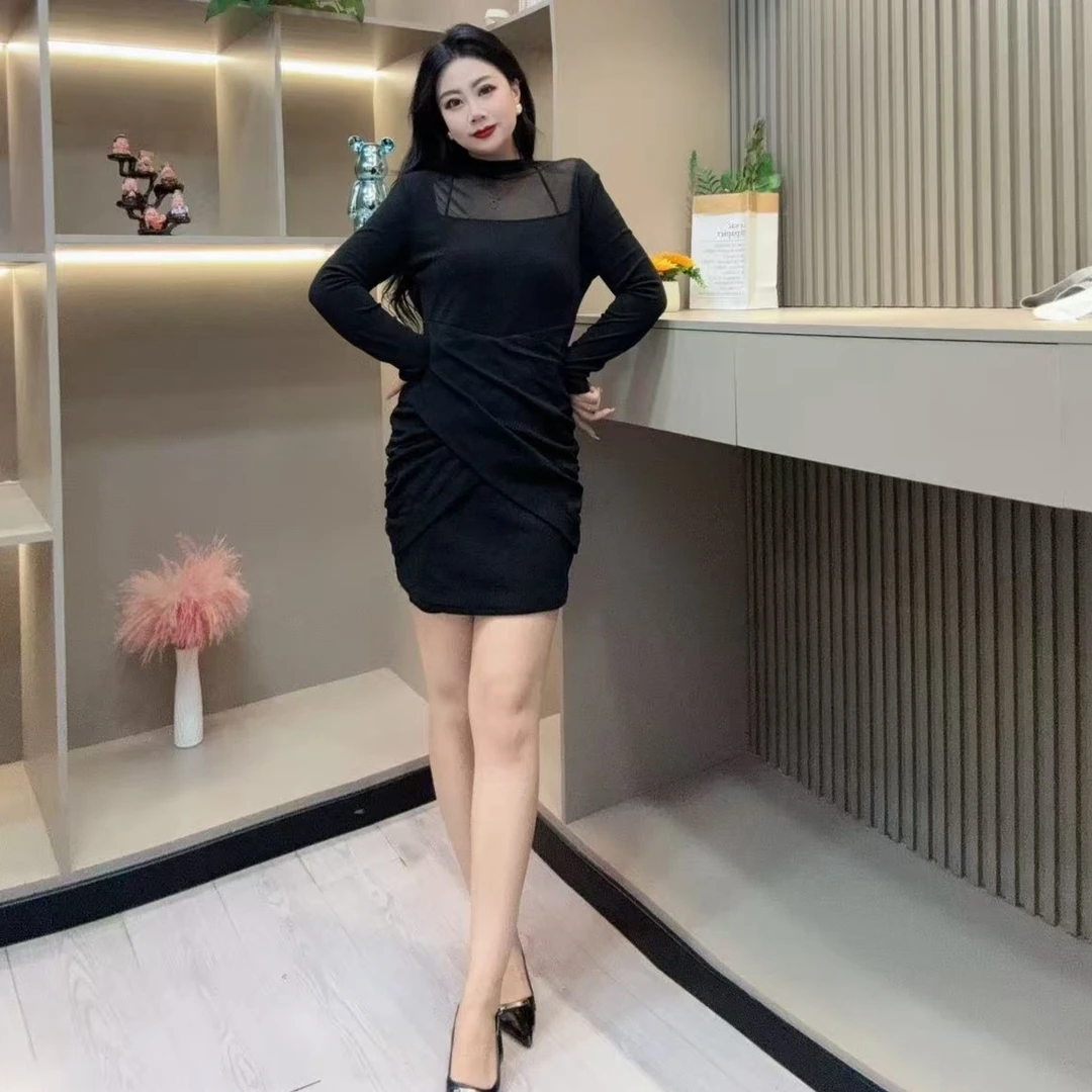 冬季连衣裙-冠 时尚潮流女人味显瘦洋气拼接款胖MM大码女装新款