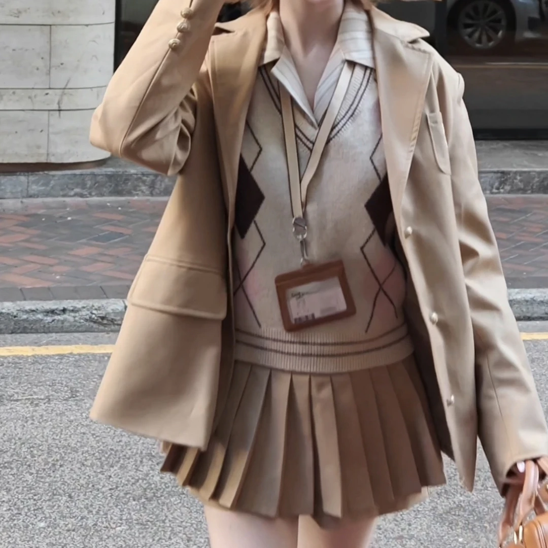 小小仟 「美拉德叠穿」职场少女小个子西装外套 竖条纹掐腰衬衣