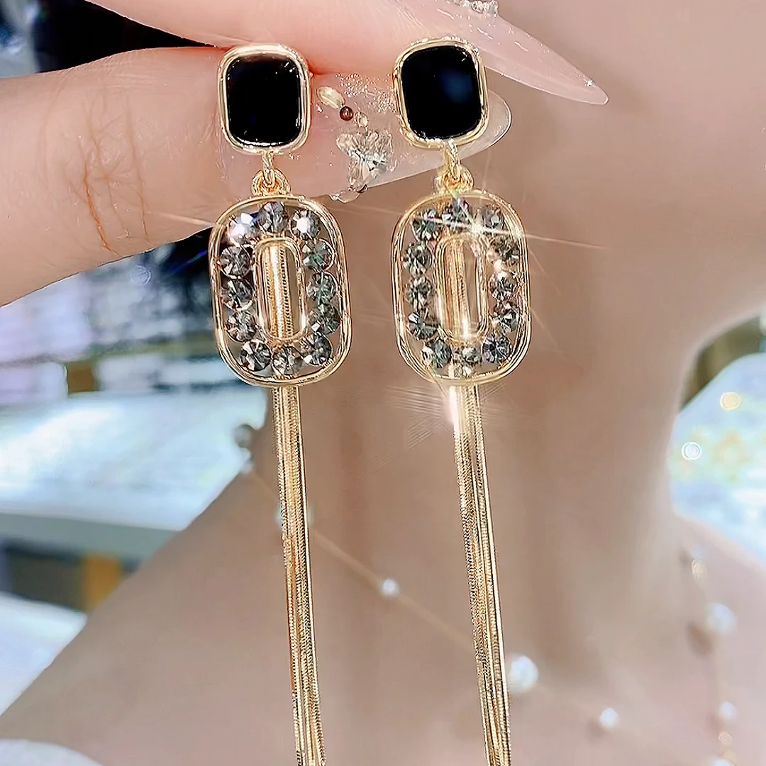 铜合金合成锆石耳饰 99时尚气质几何轻奢法式优雅百搭拼色耳环