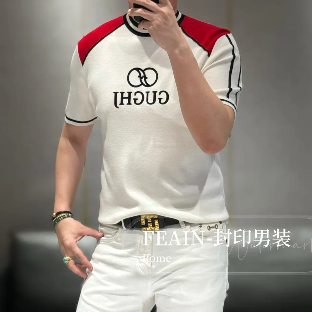 【雷迪凯奇】高端定制美利奴羊毛立体撞色工艺羊毛针织短袖505