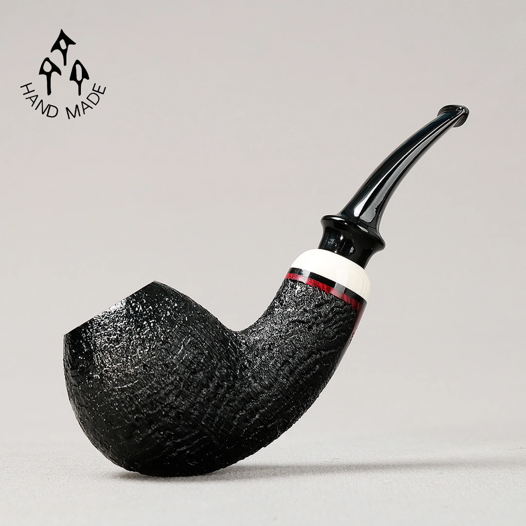 国师齐国斌工作室 026黑色喷砂河豚 3毫米 石楠木烟斗