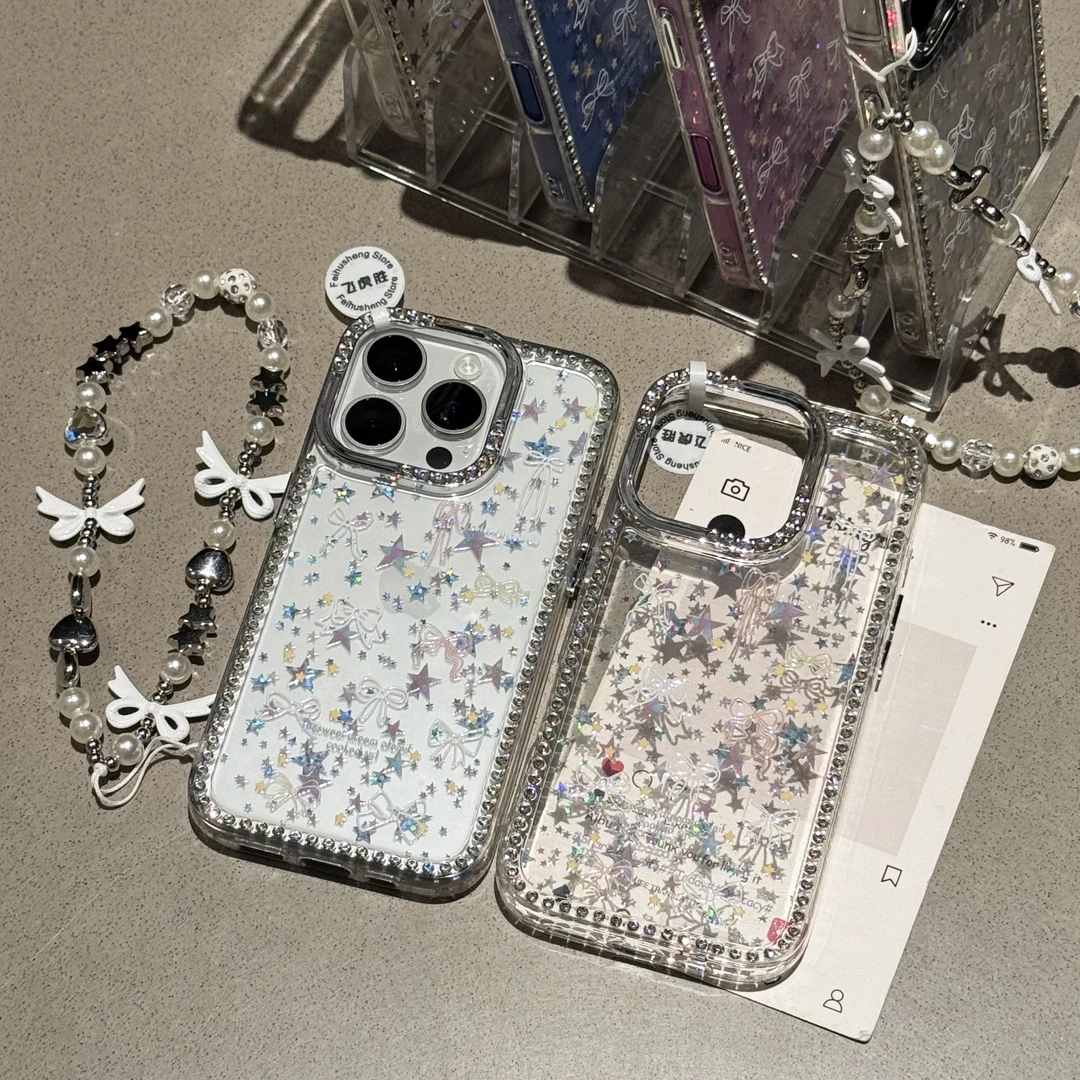 飞虎胜轻奢高级蝴蝶结手链闪钻适用iPhone16闪粉手机壳苹果1514套