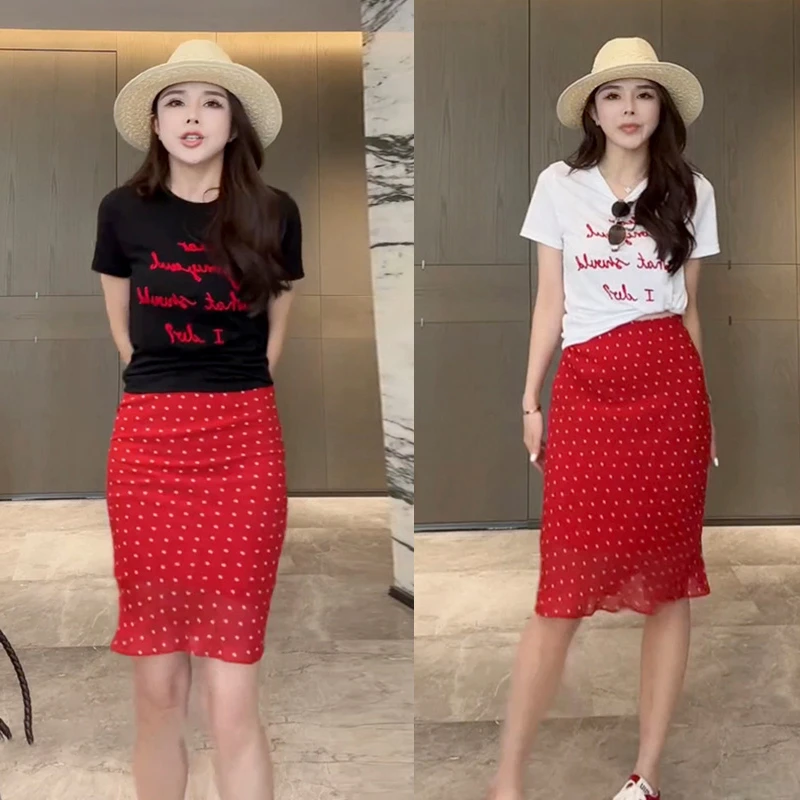 2025年夏季新款时尚字母印花短袖T恤上衣显瘦半身裙减龄两件套女