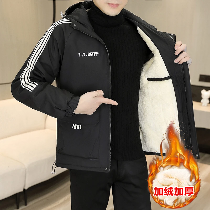 棉衣男2025秋冬新款夹克男生韩版宽松纯色潮流学生百搭冲锋衣外套