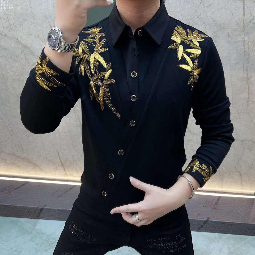 欧货男装时尚休闲商务翻领轻奢空气棉款百搭透气上衣秋潮流宽松型