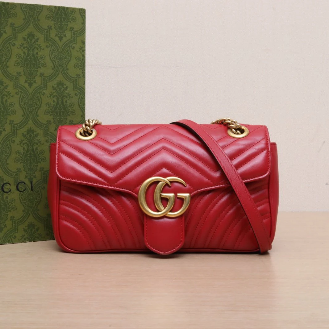 95新 GUCCI/古驰 【娇29】活动 GG Marmont 肩背包 小号 红色478247