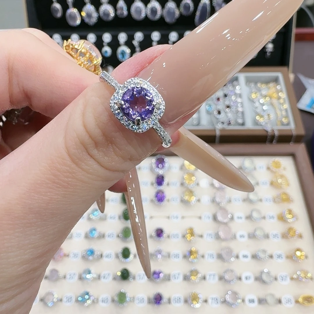甜***圈紫晶戒指银S925镶嵌