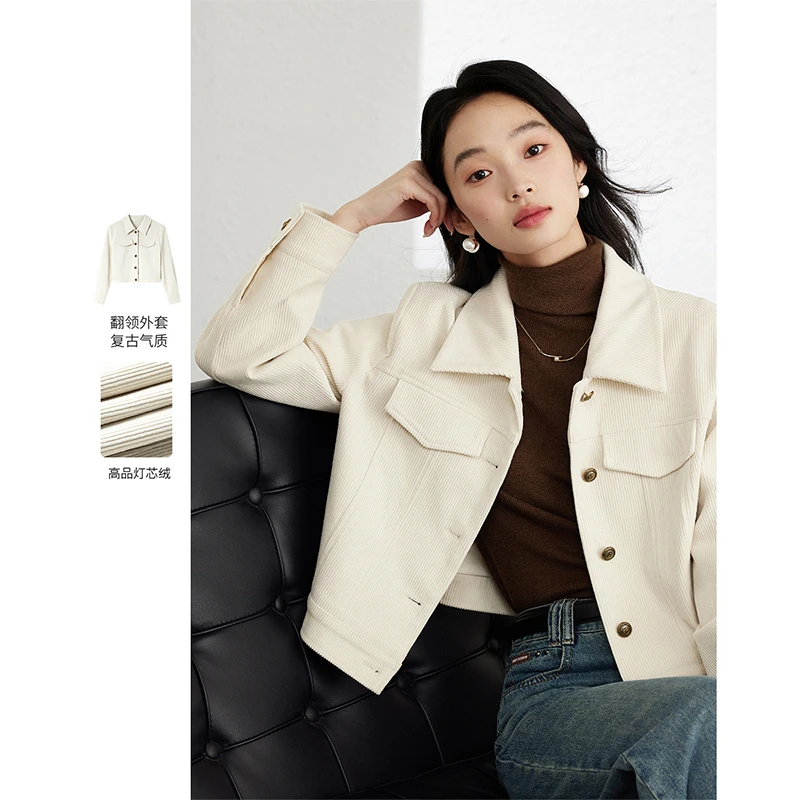 梵希蔓灯芯绒夹克翻领外套女气质显瘦开衫上衣M8207
