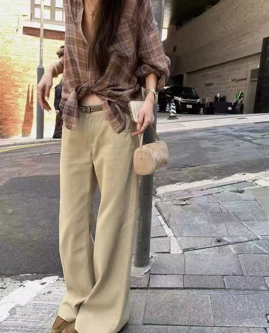 33820牛仔裤秋季新款老钱风直筒休闲弹力不贴腿喇叭显瘦裤女